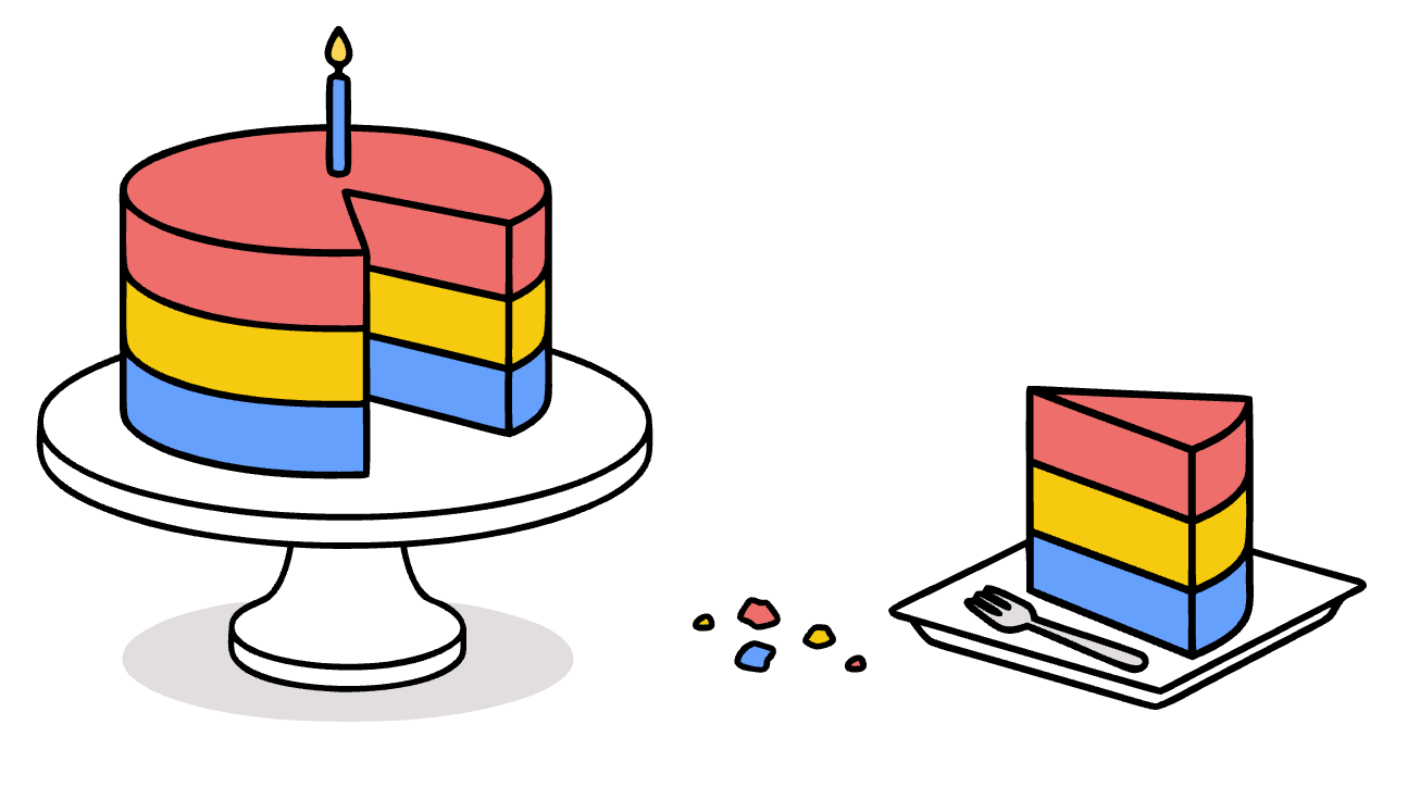 A three-layer cake representing frontend, backend, and data layers